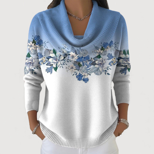 Blominspirerad stickad blus med lös krage – elegant och bekväm