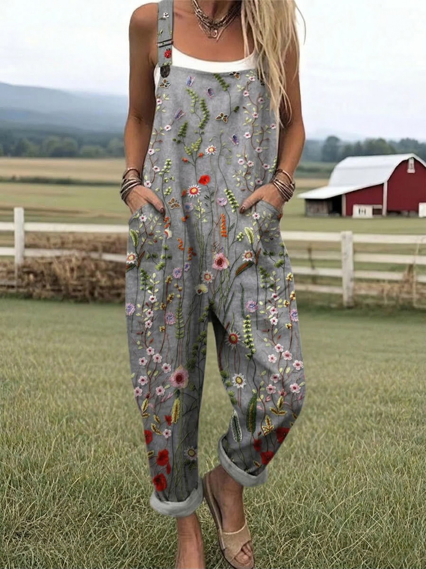 Blommig Jumpsuit för Dam med Avslappnad Passform