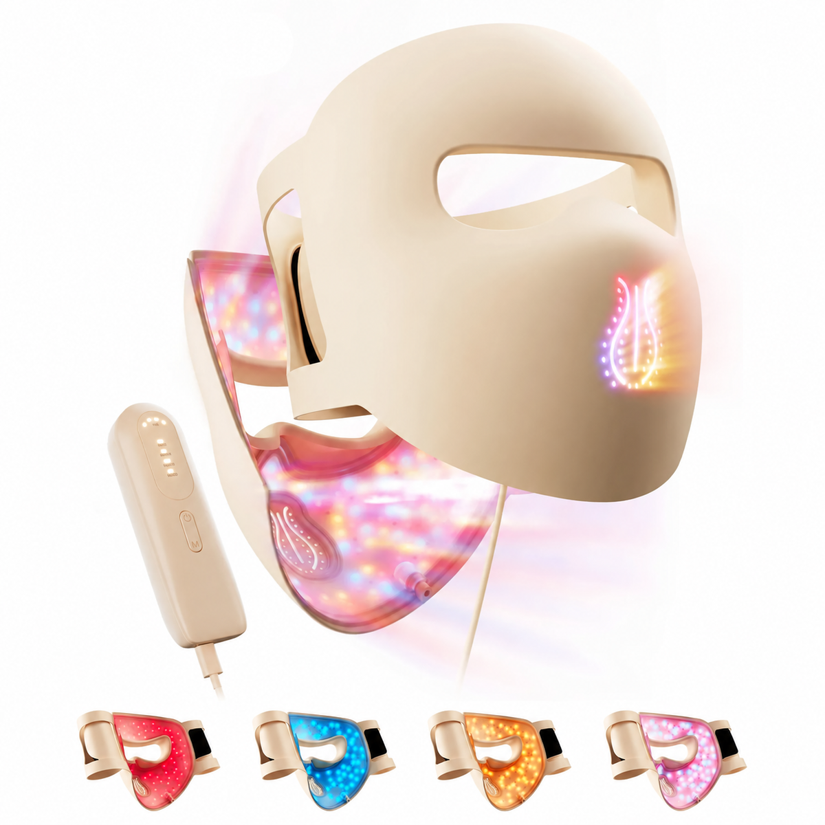 Ansiktsmask med rött ljus - 311 LED, 4 ljuslägen, flexibelt silikon & uppladdningsbar kontroller