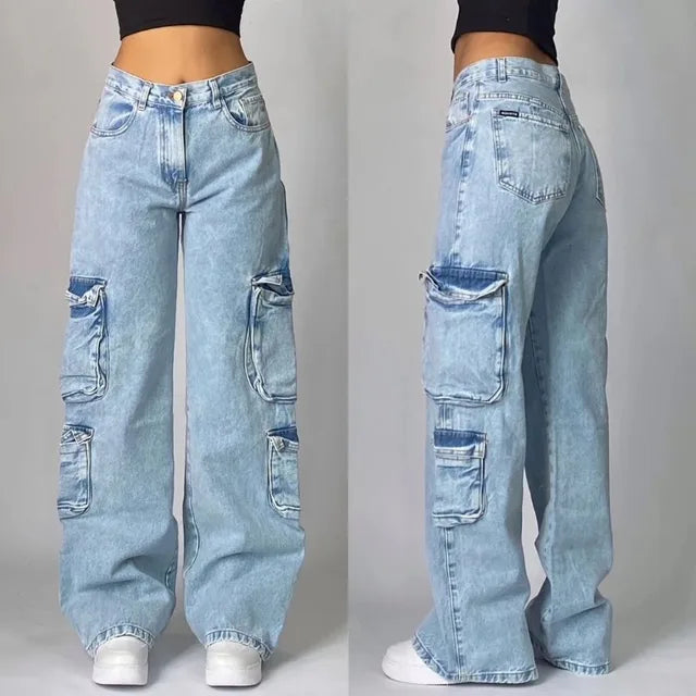 Cargojeans för dam med fickor
