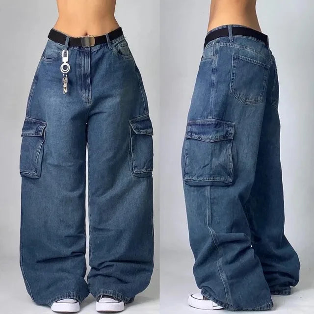 Cargojeans för dam med fickor