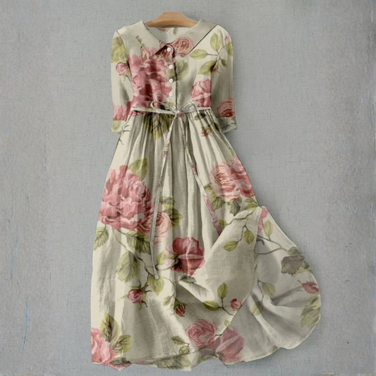 Rosengård | Vintage-Inspirerat Midiklänning med Blommönster