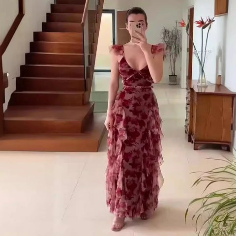 Blommig Maxi-Klänning för Kvinnor | Romantisk Elegans