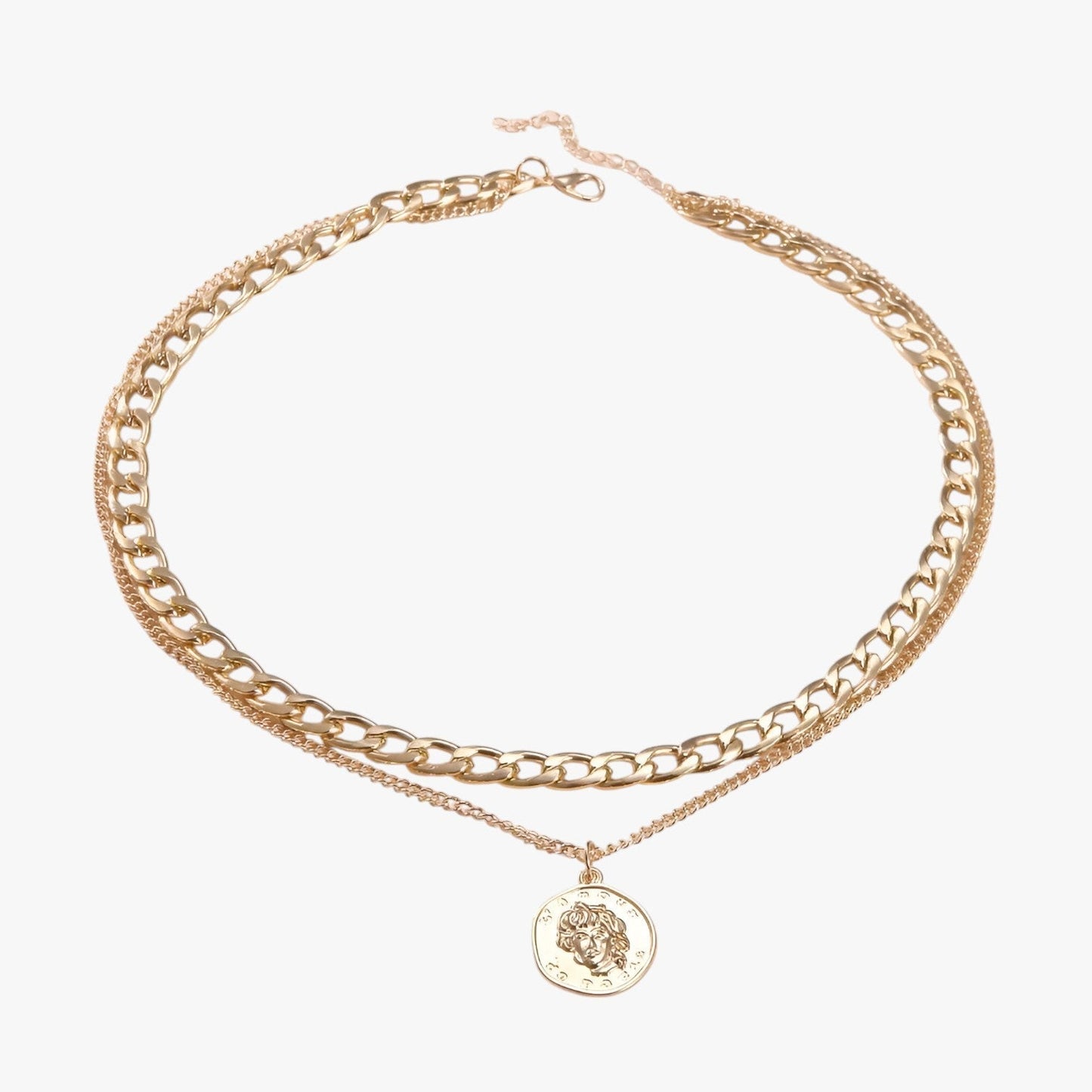 Elegant Flerlaget Mønt Halskæde – Justerbar og Tidløs