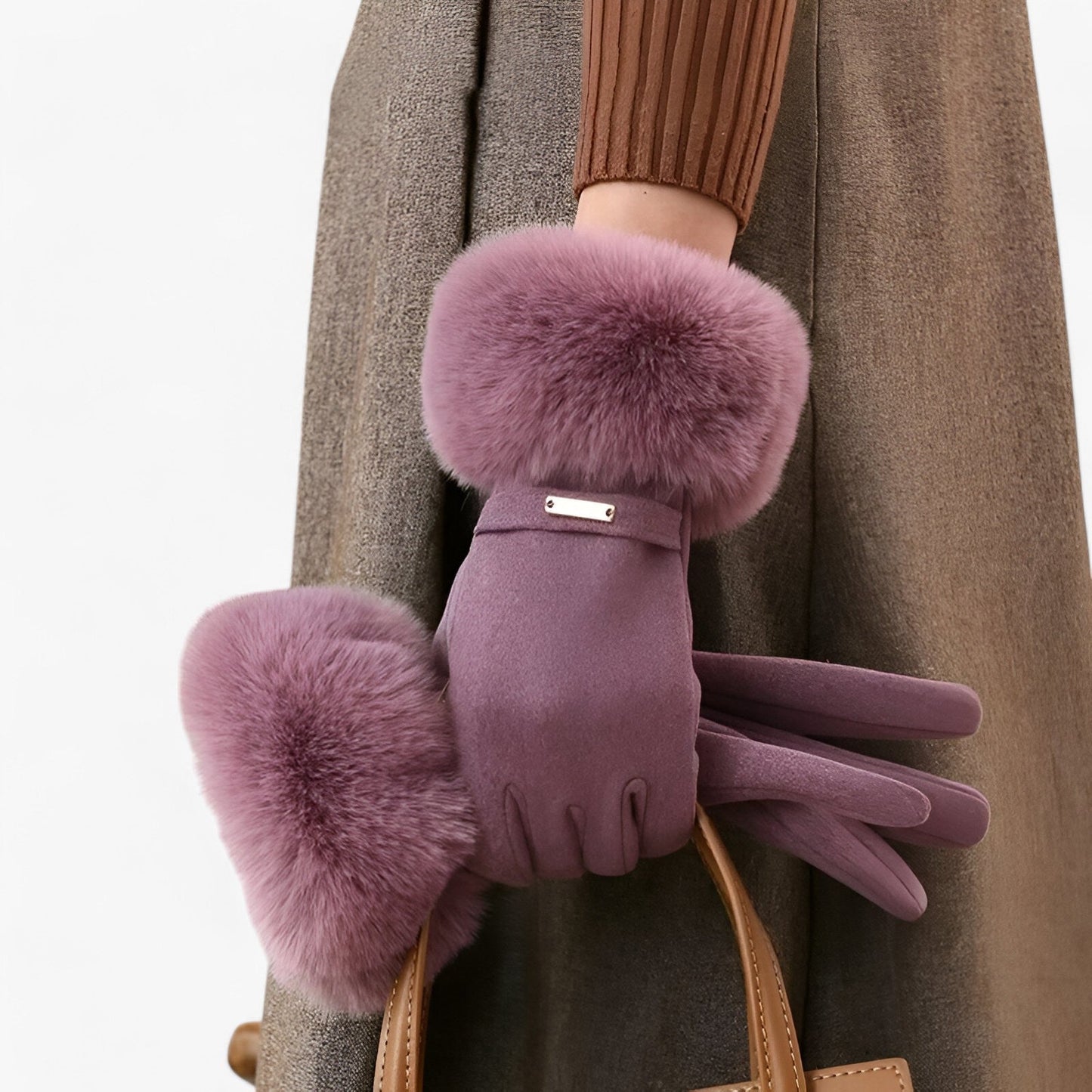 Varme Touchscreen Handsker i Velour og Læder til Vinterbrug