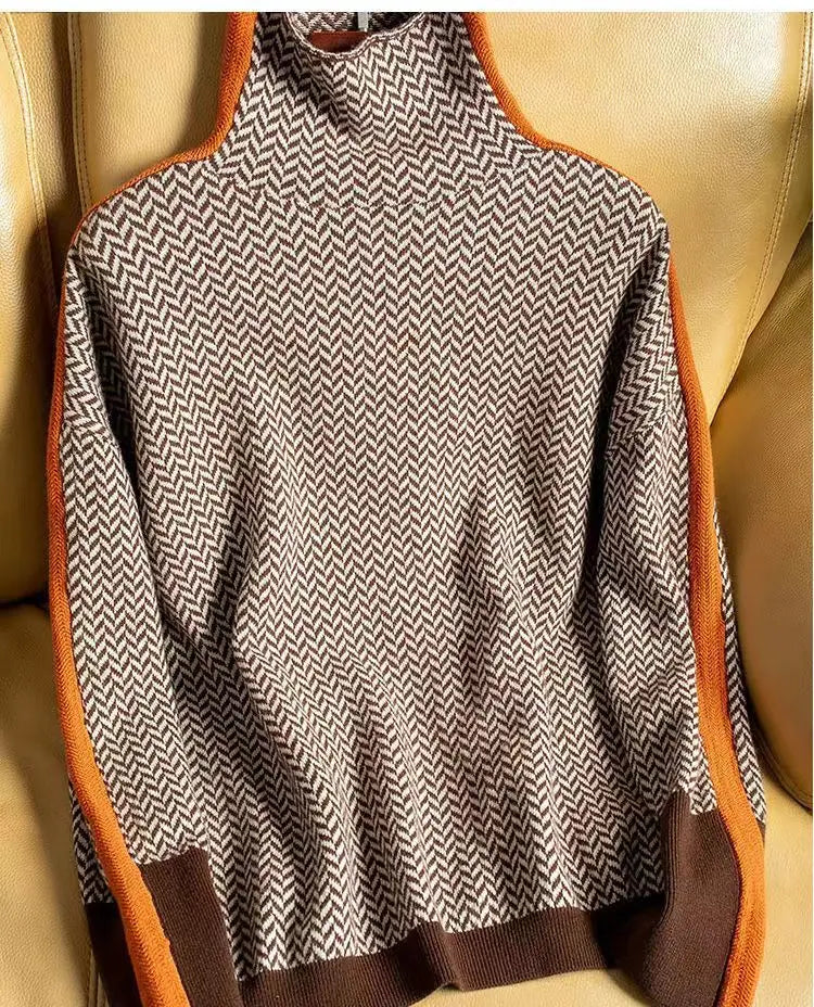 Livia | Damen Exklusiv Herringbone Rullkragetröja