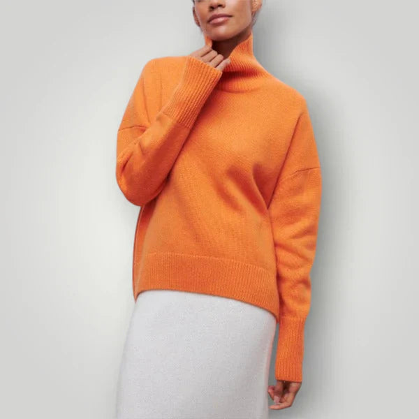 Dame-rullekravepullover i overdimensioneret størrelse - varm strikpullover til efterår og vinter