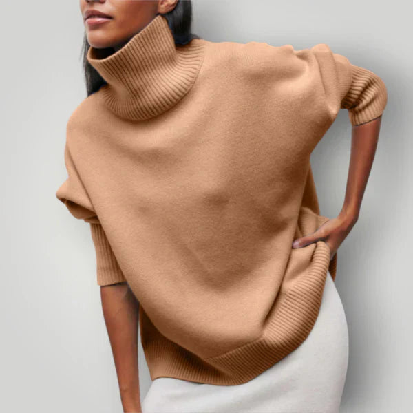 Dame-rullekravepullover i overdimensioneret størrelse - varm strikpullover til efterår og vinter