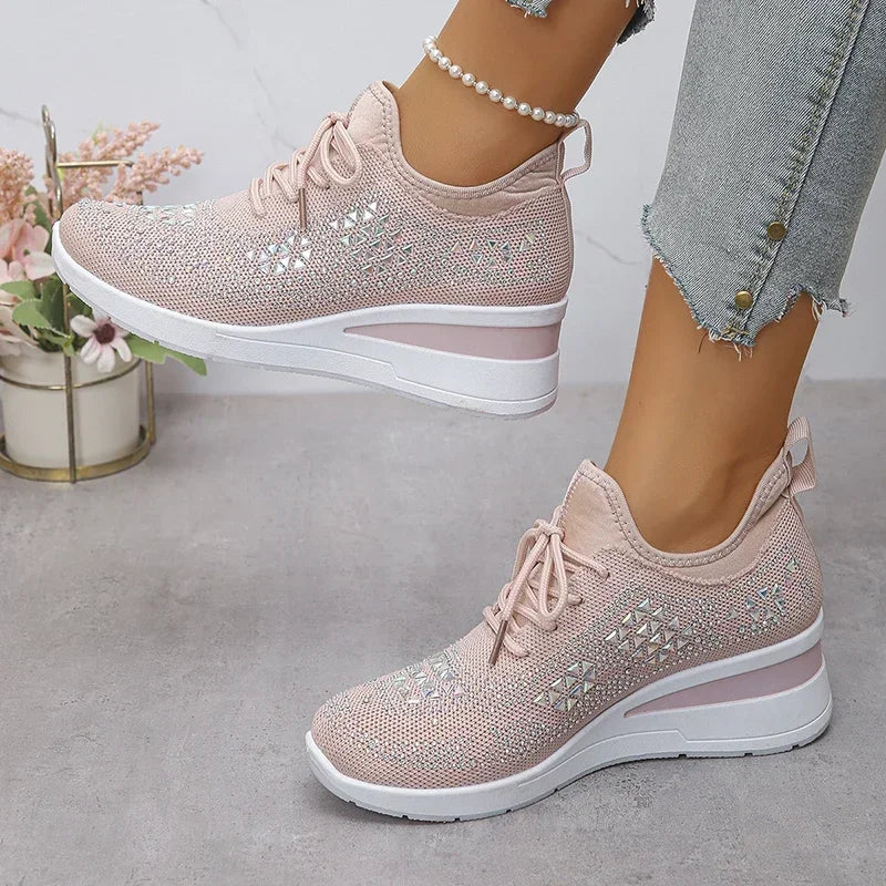 Dam Sneakers med Strass Snörning – Ortopedisk Design