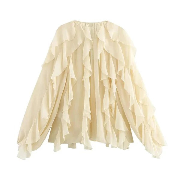 Celestia | Elegant Chiffonblus med Volanger