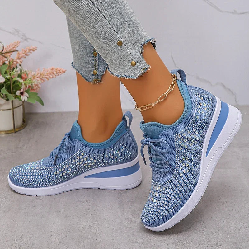 Dam Sneakers med Strass Snörning – Ortopedisk Design