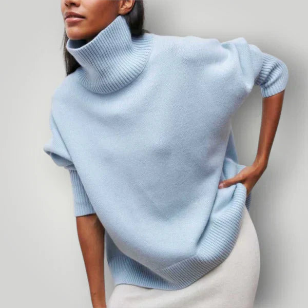 Dame-rullekravepullover i overdimensioneret størrelse - varm strikpullover til efterår og vinter