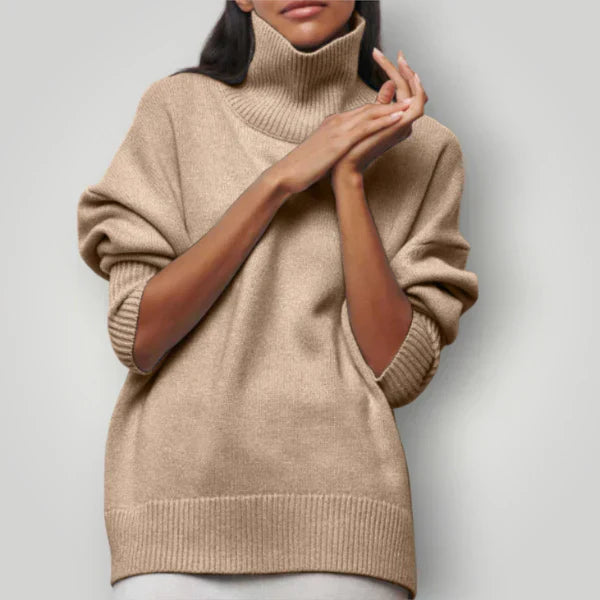 Dame-rullekravepullover i overdimensioneret størrelse - varm strikpullover til efterår og vinter