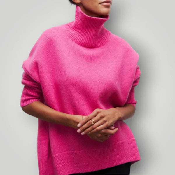 Dame-rullekravepullover i overdimensioneret størrelse - varm strikpullover til efterår og vinter
