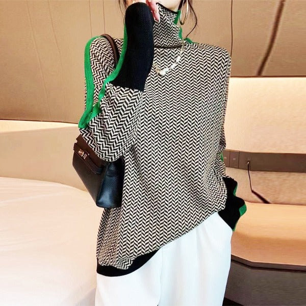 Livia | Damen Exklusiv Herringbone Rullkragetröja