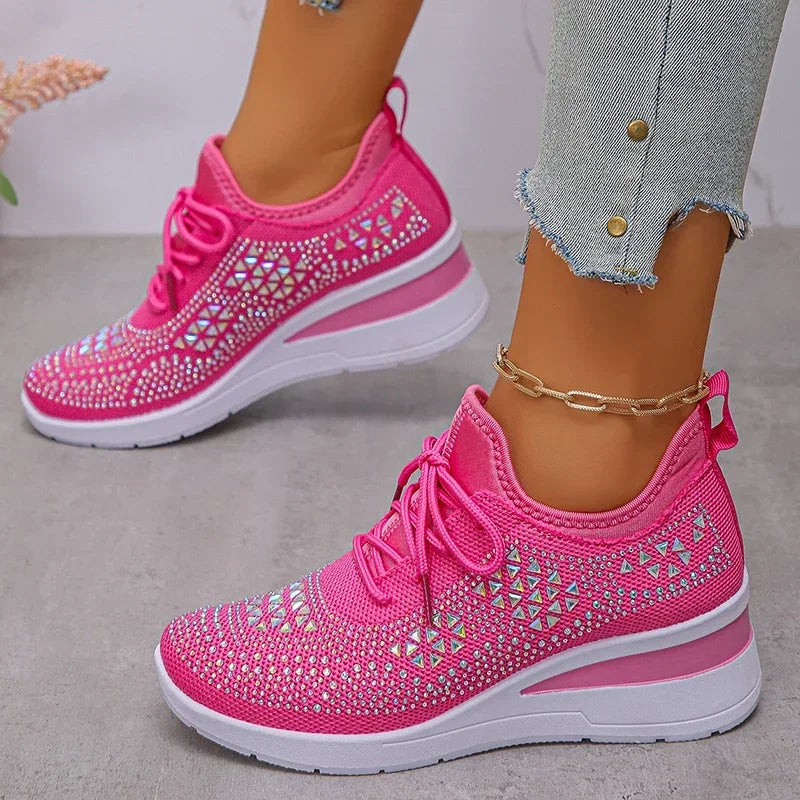 Dam Sneakers med Strass Snörning – Ortopedisk Design