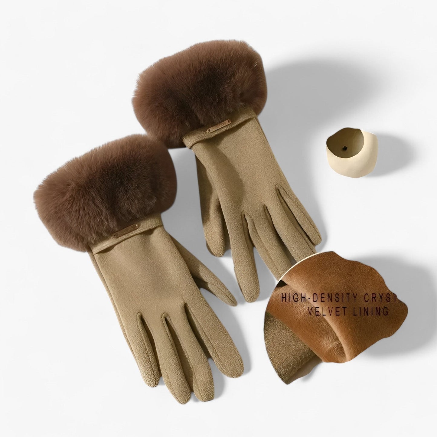 Varme Touchscreen Handsker i Velour og Læder til Vinterbrug