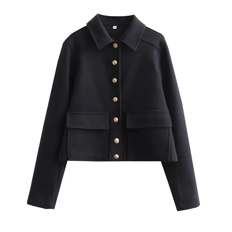 Elegant Korte Jakke med Guldknapper til Det Sofistikerede Look