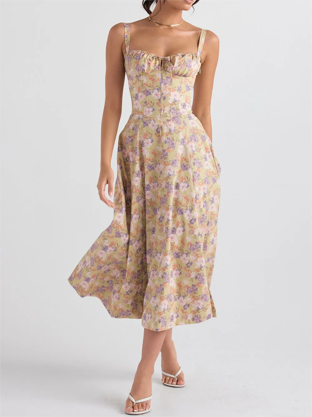 Elara - Blomster Bustier Midjeformende Kjole
