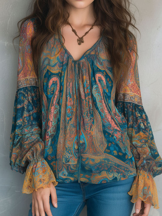 Mira | Flödande Paisley-Chiffonblus med Boho-känsla
