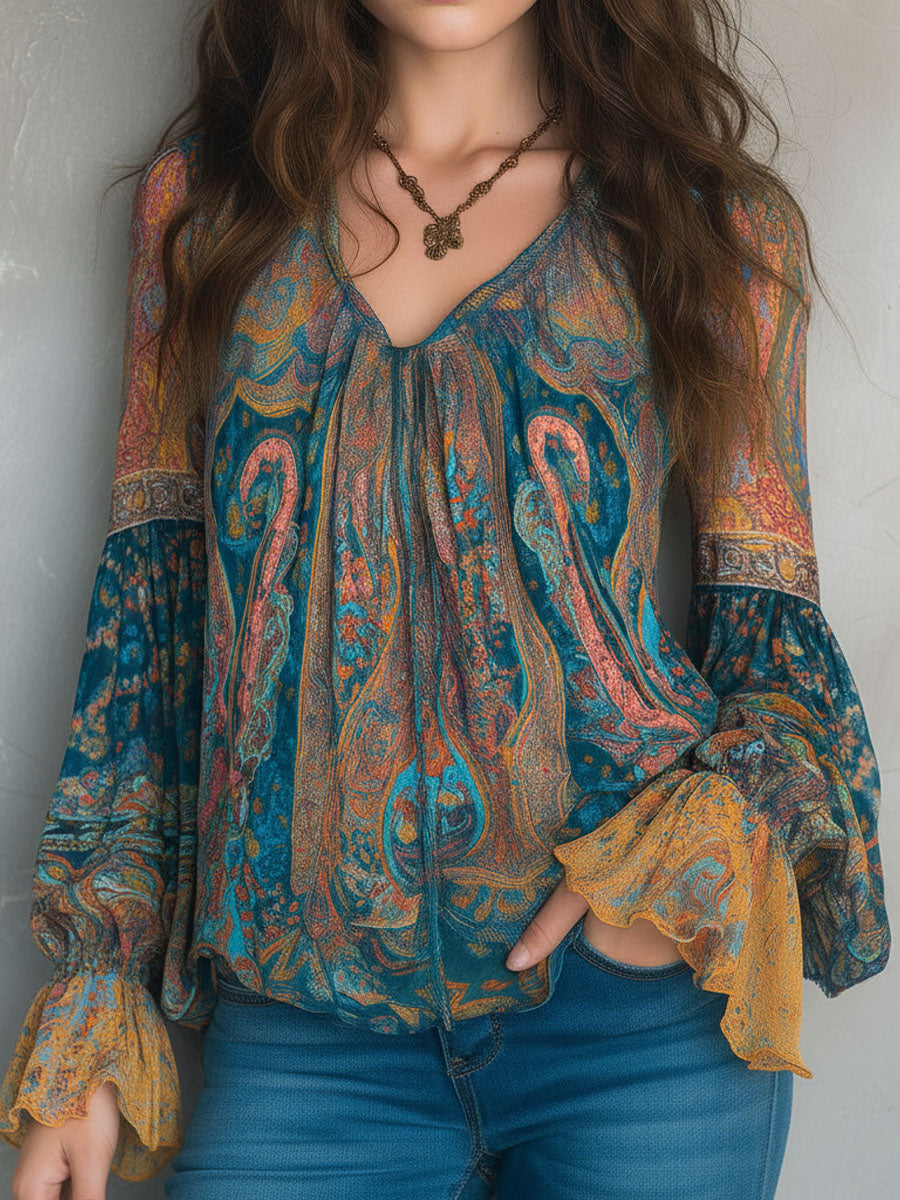 Mira | Flödande Paisley-Chiffonblus med Boho-känsla