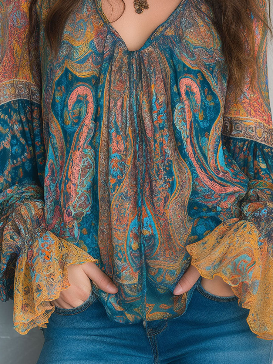 Mira | Flödande Paisley-Chiffonblus med Boho-känsla