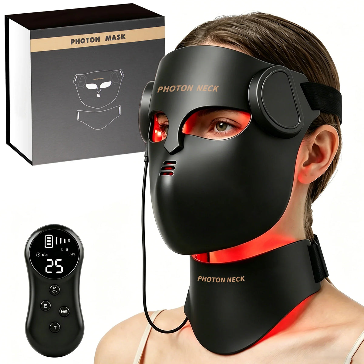 Ansiktsmask med LED Rött Ljus – 8 Ljuslägen, Flexibel Silikon & Valfri Nackpanel