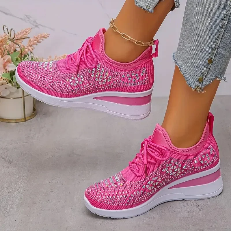 Dam Sneakers med Strass Snörning – Ortopedisk Design