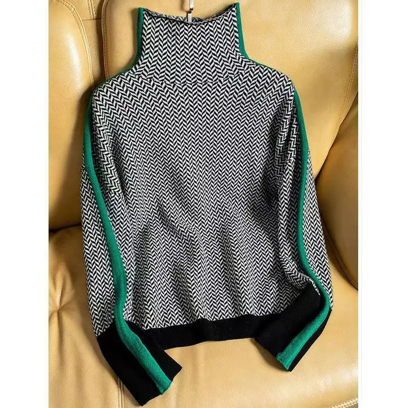 Livia | Damen Exklusiv Herringbone Rullkragetröja