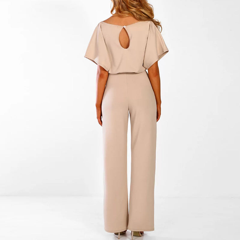 Kortärmad Jumpsuit för Damer med Knytskärp