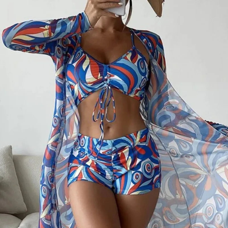 Bikini för Dam i 3 Delar med Shorts