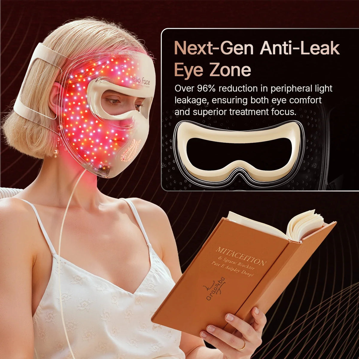Ansiktsmask med rött ljus - 311 LED, 4 ljuslägen, flexibelt silikon & uppladdningsbar kontroller