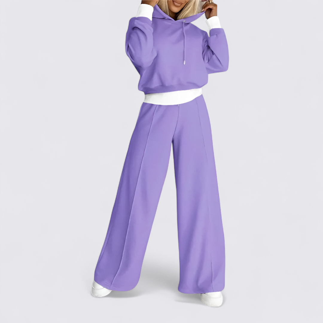 Dame to-delt sæt med hoodie og brede bukser – Casual look – Moderne snit