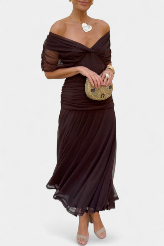 Sofia | Off-Shoulder Maxi Klänning med Elegant Drapering