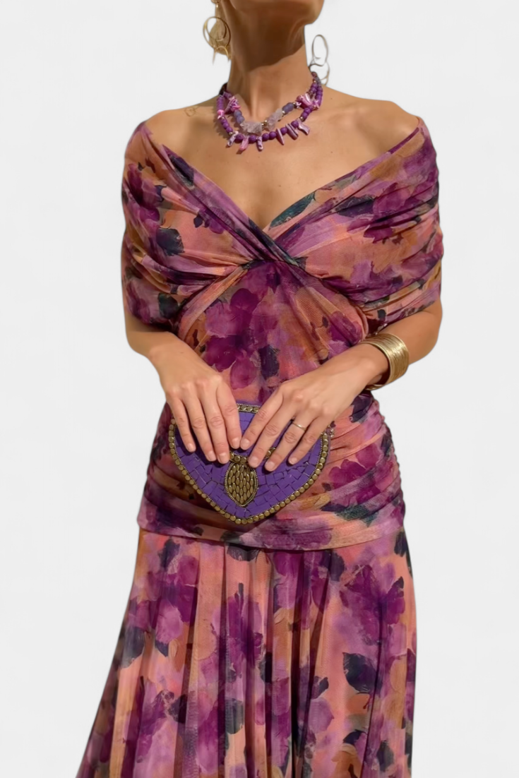 Sofia | Off-Shoulder Maxi Klänning med Elegant Drapering