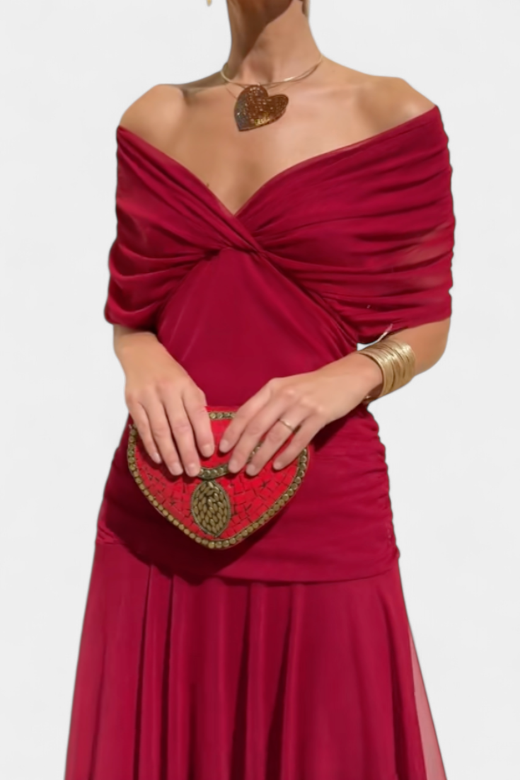 Sofia | Off-Shoulder Maxi Klänning med Elegant Drapering