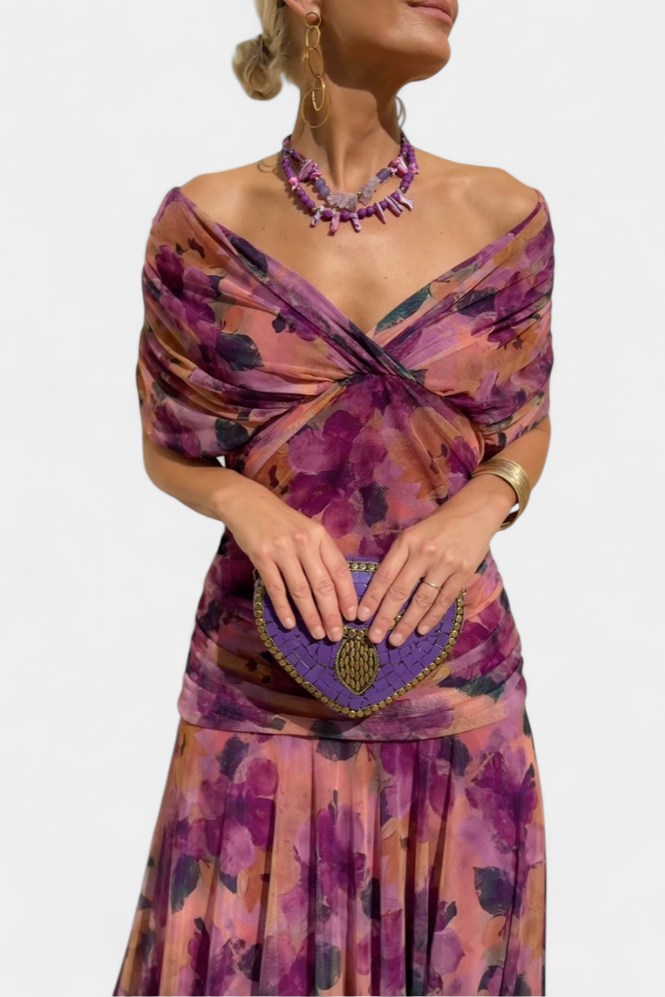 Sofia | Off-Shoulder Maxi Klänning med Elegant Drapering