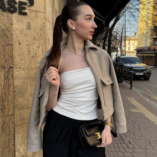 Damejakke i Uldmix med Lynlås - Komfort og Stil i Ét