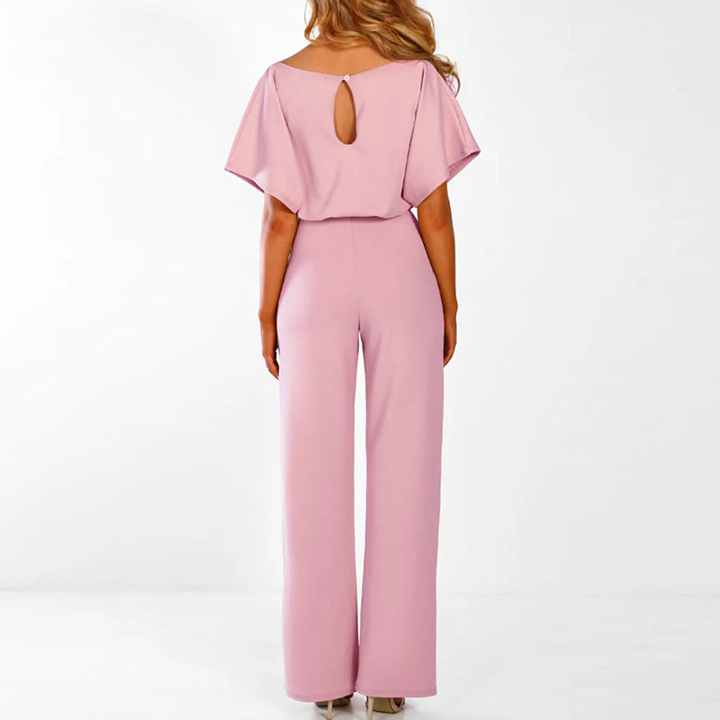 Kortärmad Jumpsuit för Damer med Knytskärp