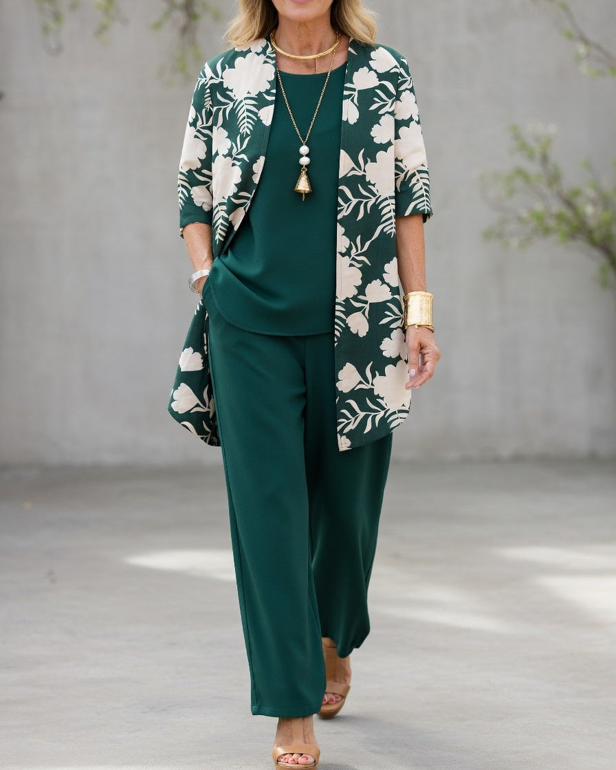 Sommaroutfit för Kvinnor | 3-delat Set med Kimono och Vida Byxor
