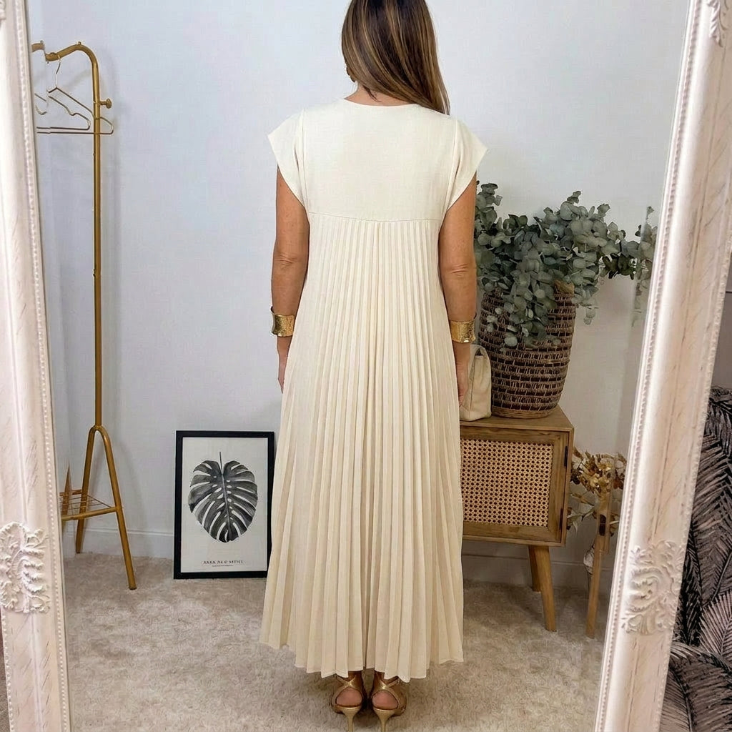 Eteriskt Sommardräkt för Kvinnor | Plisserad Maxiklänning med Elegant Silhuett