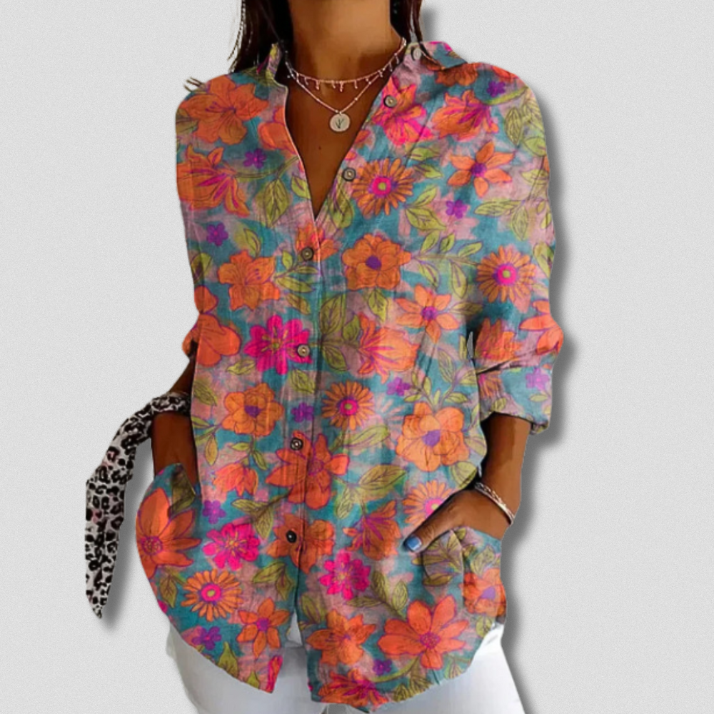 Florale Elegance - Langærmet Bluse til Den Modebevidste