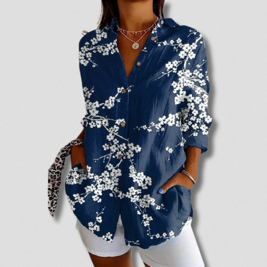 Florale Elegance - Langærmet Bluse til Den Modebevidste