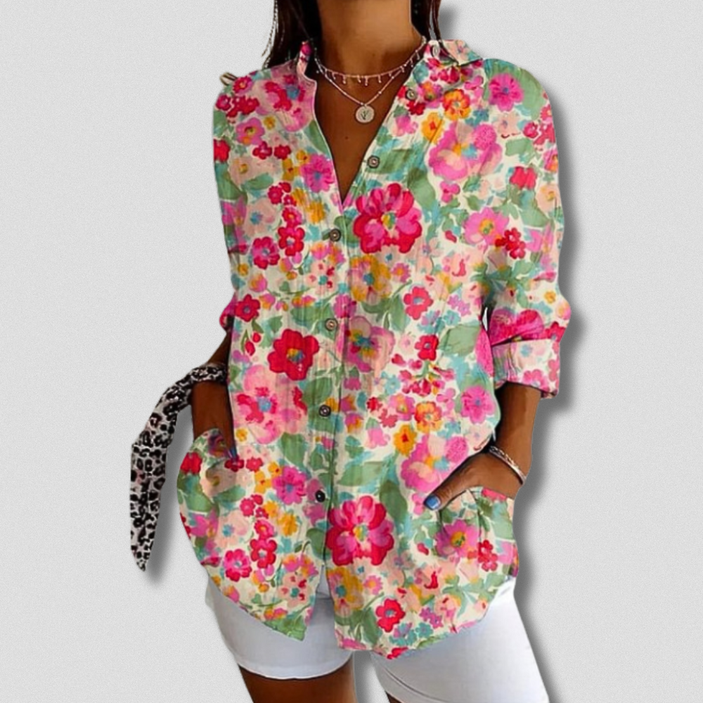Florale Elegance - Langærmet Bluse til Den Modebevidste