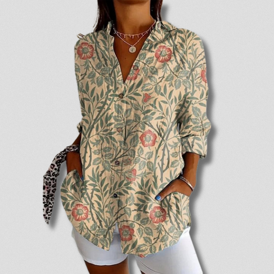 Florale Elegance - Langærmet Bluse til Den Modebevidste