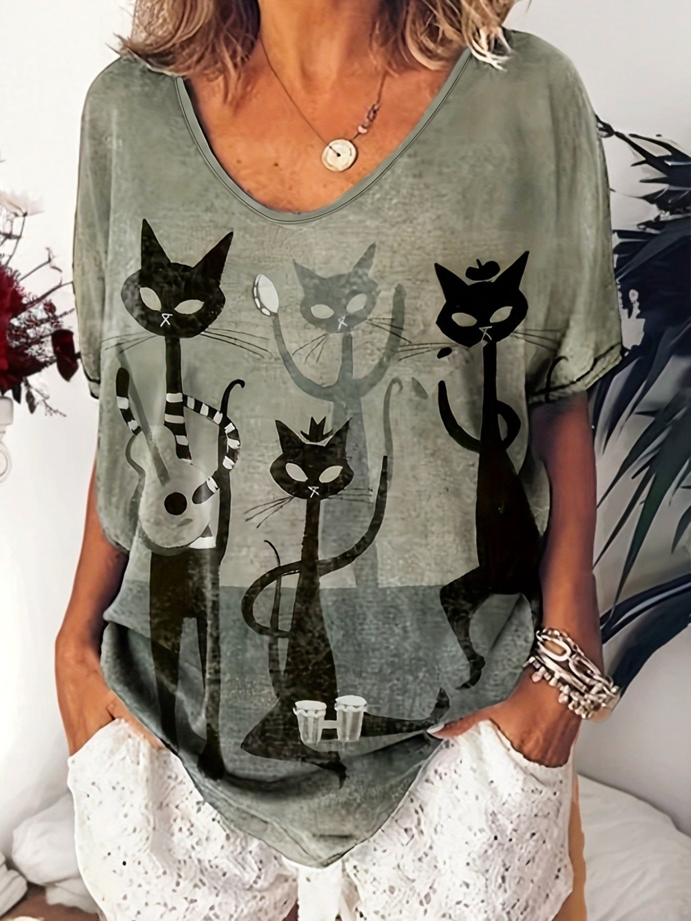Kattens Värld | Oversize Topp med Retro Kattmotiv