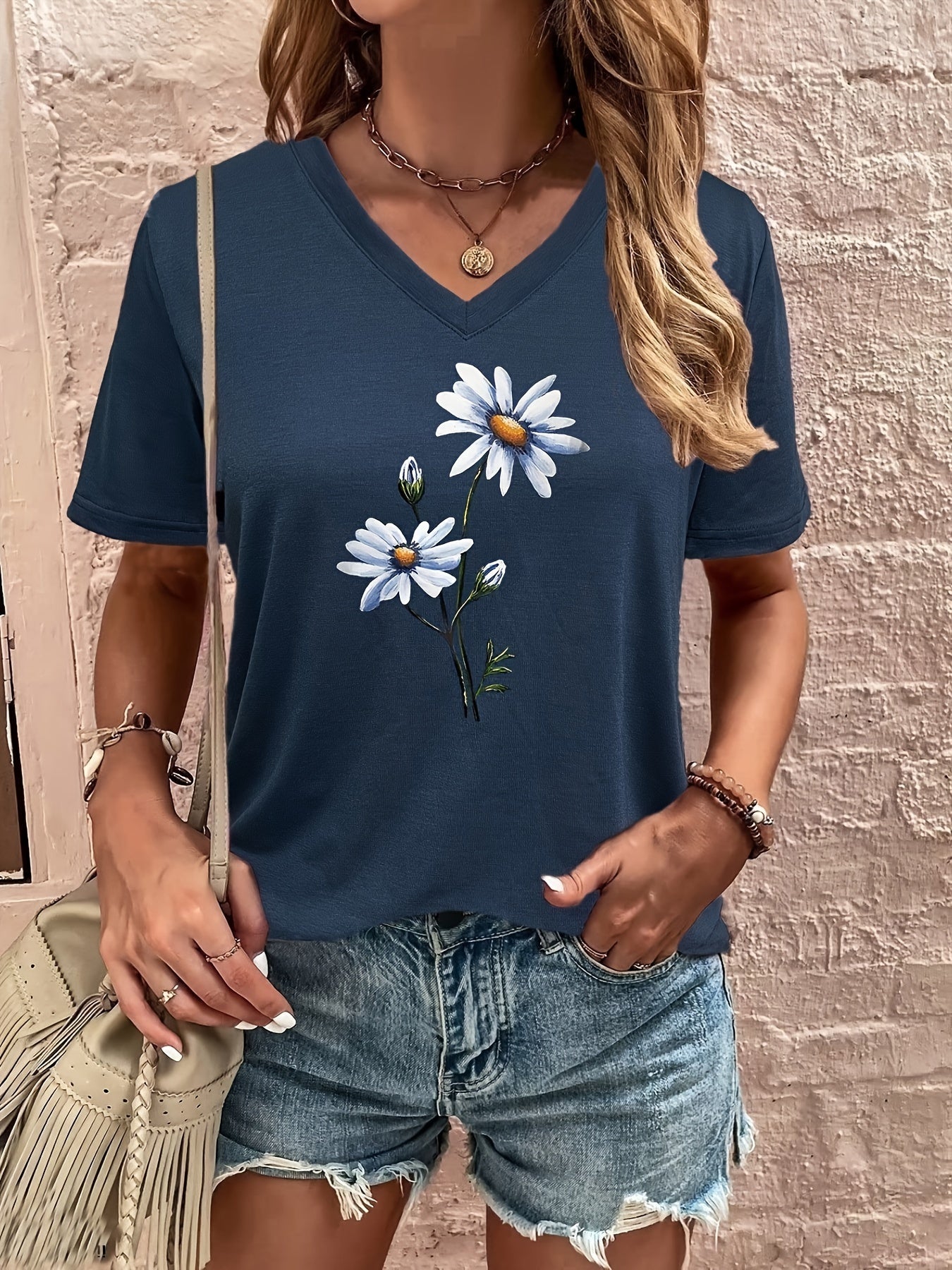Vårfräsch T-shirt med Blommig Design för Kvinnor