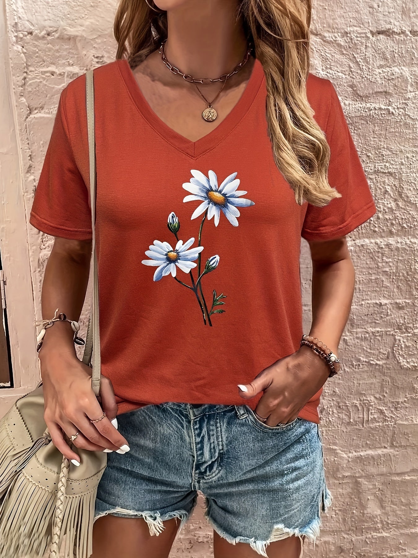 Vårfräsch T-shirt med Blommig Design för Kvinnor