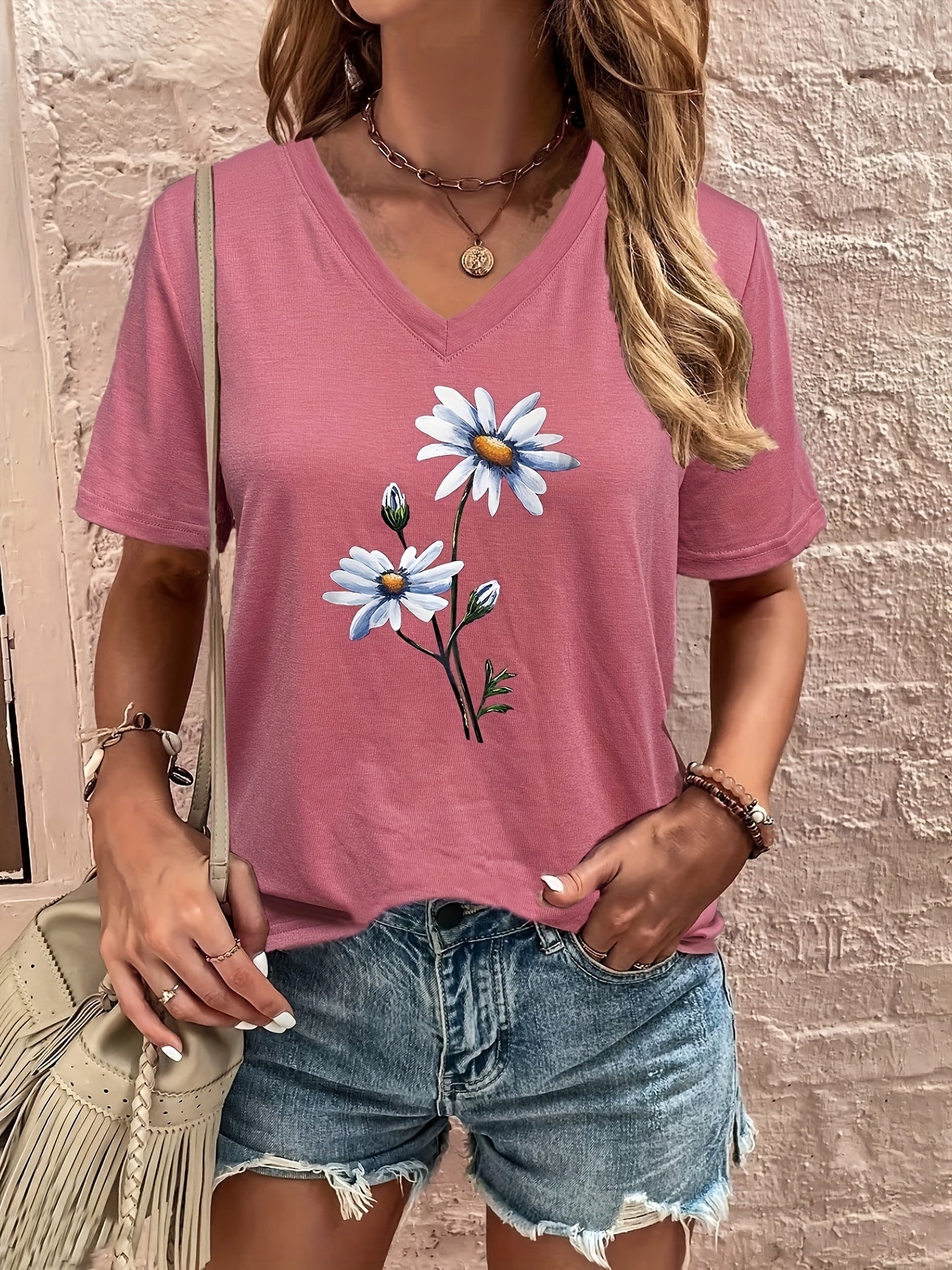 Vårfräsch T-shirt med Blommig Design för Kvinnor