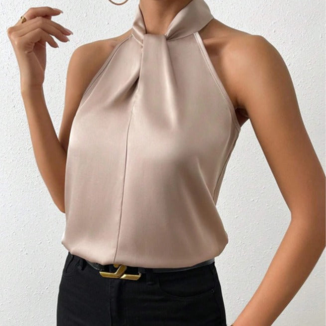 Celestia | Elegant Knyt-hals Top i Silke
